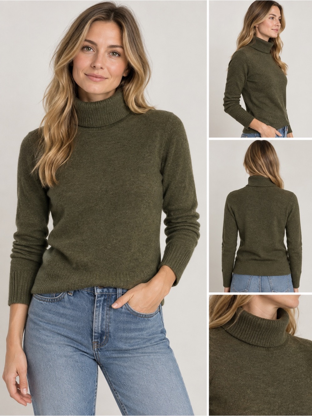 Vintage J.Crew 100% Cashmere Turtleneck Sweater XS Olive Green Y2K